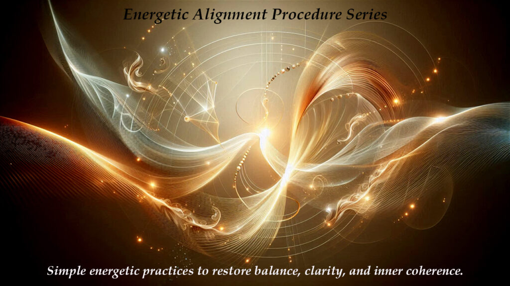 FREE Meditation’s and Energy Procedure’s Golden flowing energy waves and circular light patterns symbolizing energetic alignment, balance, and nervous system regulation.