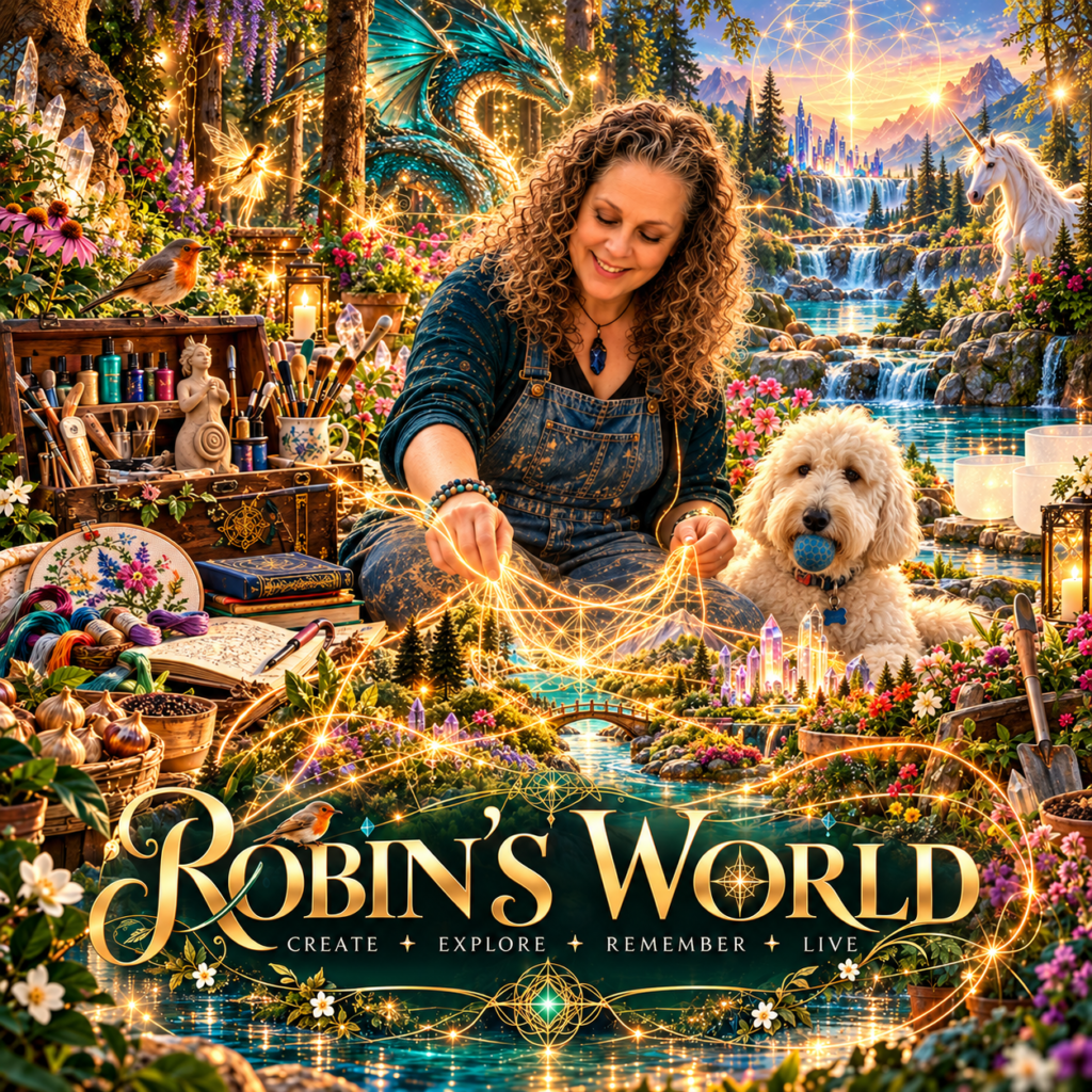 Home Robin Nicole Alger creating Robin's World with art, nature, crystals, light, creativity and her dog Neo