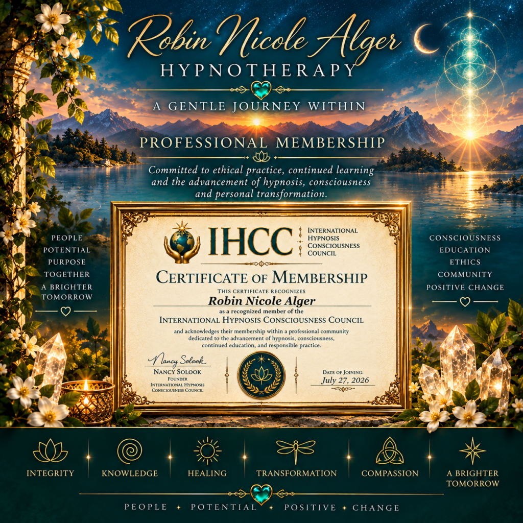 🌿 Personal Hypnosis Journey Robin Nicole Alger International Hypnosis Consciousness Council professional membership certificate