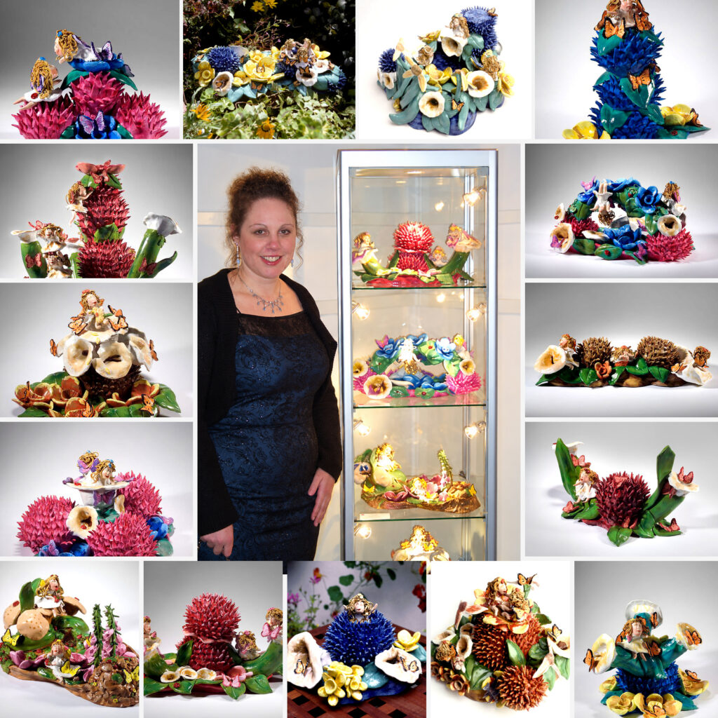 Robin's World — My Journey as an Artist & Sculptor Robin Nicole Alger with ceramic sculptures from her Fairies in the Garden exhibition in Ireland